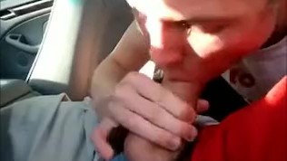 Blond haired twink swallows boyfriend twink cock in the car